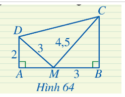 Cho Hình 64, chứng minh tam giác CDM vuông tại M.   (ảnh 1)