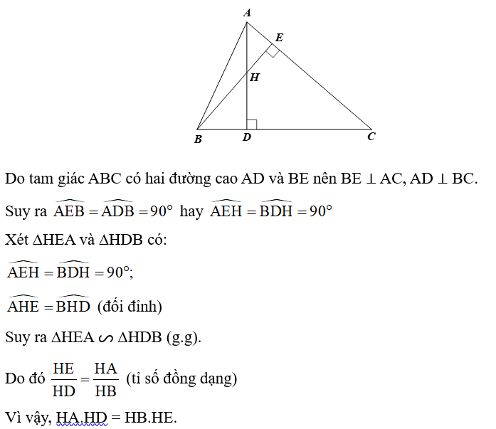 Cho Tam Giác Nhọn Abc Có Hai đường Cao Ad Be Cắt Nhau Tại H Chứng Minh Hahd Hbhe 5630