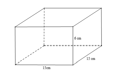 Một chiếc bánh chưng có dạng khối hộp chữ nhật với kích thước ba cạnh là 15 cm, 15 cm và 6 cm. Tính thể tích của chiếc bánh chưng đó. (ảnh 1)