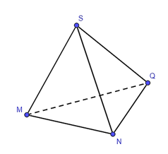 Cho hình chóp tam giác đều S.MNQ có SQ = 8 cm, NM = 5 cm. Khẳng định nào sau đây là đúng? A. NQ = MQ = 5 cm; B. SQ = MQ = 8 cm; C. NM = SM = 5 cm; D. SN = NQ = 8 cm. (ảnh 1)
