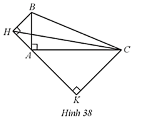 Hình 38 cho biết tam giác ABC vuông ở A, AB = 5 cm, AC = 12 cm. Tam giác HAB vuông cân tại H, tam giác KAC vuông cân tại K. Các cặp tam giác sau có đồng dạng với nhau không? Vì sao? a) Tam giác HAB và tam giác KAC. b) Tam giác HKC và tam giác BAC.   (ảnh 1)