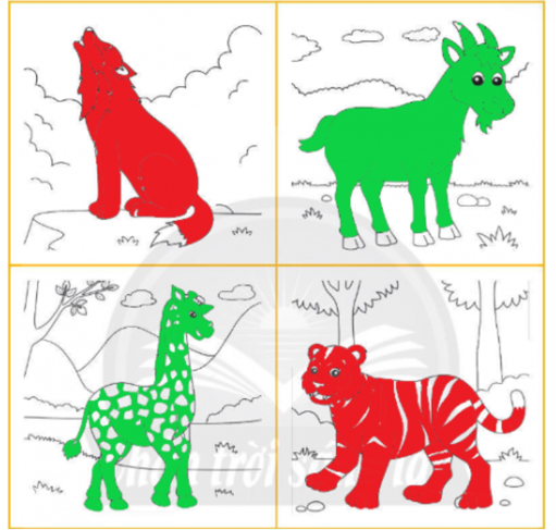 Tô màu xanh lá cây vào hình những con vật ăn thực vật, tô màu đỏ vào hình những con vật ăn động vật. (ảnh 2)