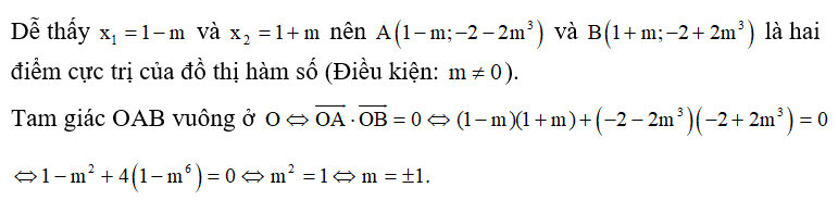 Cho hàm số y = -x^3 +3x^2 +3( m^2 -1) x -3 m^2 - 1. Tìm tổng tất cả các giá trị của tham số thực m để đồ thị hàm số đã cho có các điểm cực đại và cực tiểu cùng với gốc tọa độ tạo thành tam giác vuông tại   (ảnh 1)