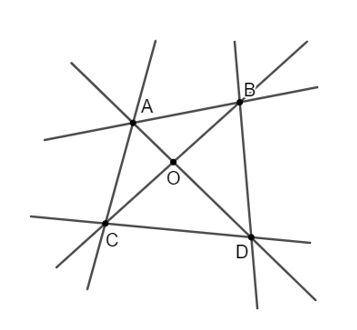 Cho hình vẽ sau. Có mấy đường thẳng chứa điểm O?   A. 2; B. 3; C. 4; D. 5. (ảnh 1)