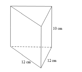 Một miếng pho mát có dạng khối lăng trụ đứng với chiều cao 10 cm và đáy là tam giác vuông cân có cạnh góc (ảnh 1)