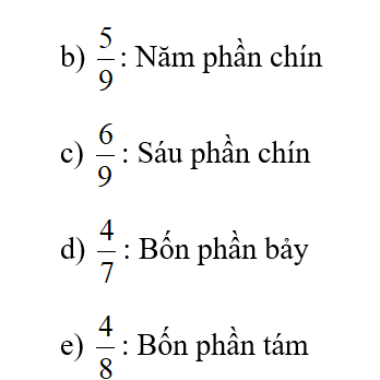 Viết rồi đọc phân số chỉ phần đã tô màu trong mỗi hình sau (theo mẫu). (ảnh 2)