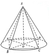 Cho hình nón (N)  đỉnh S có bán kính đáy bằng a và diện tích xung quanh S xq = 2 pi a^2 . Tính thể tích V của khối chóp tứ giác đều S.ABCD có đáy ABCD nội tiếp đáy của hình nón  . (ảnh 1)