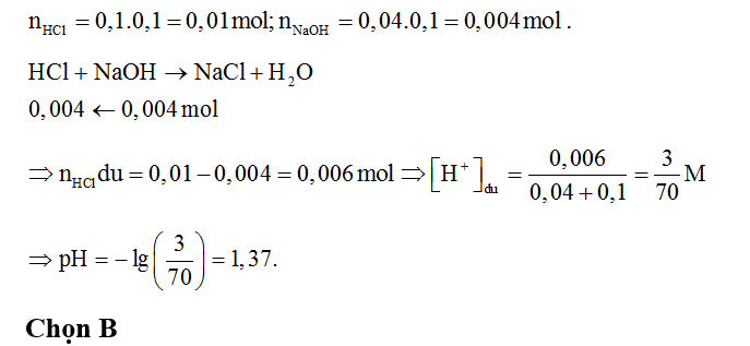 Tại thời điểm thêm 40 ml dung dịch NaOH vào bình tam giác thủy tinh, pH của dung dịch có giá trị là 	 (ảnh 1)