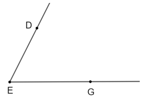 Đỉnh và cạnh của góc trong hình dưới đây là   A. Góc đỉnh D, cạnh DE và DG; B. Góc đỉnh G, cạnh GD và GE; C. Góc đỉnh E, cạnh DE và EG; D. Góc đỉnh E, cạnh ED và EG. (ảnh 1)