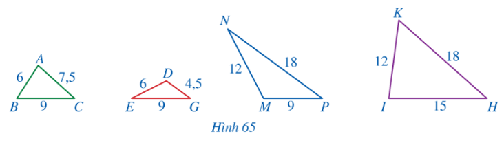 Quan sát Hình 65 và chỉ ra những cặp tam giác đồng dạng: (ảnh 1)