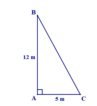 Hình dưới đây mô tả một cánh buồm có dạng tam giác vuông, được buộc vào cột buồm thẳng đứng, với độ dài hai cạnh góc vuông là 12 m và 5 m.  (ảnh 2)