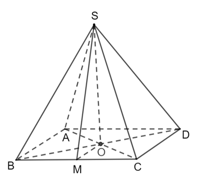 Cho hình chóp tứ giác đều S.ABCD với O là tâm của đáy và có tất cả các cạnh đều bằng a.  (ảnh 1)