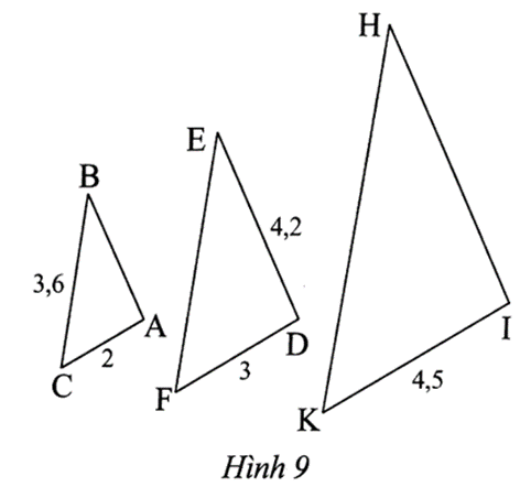 Trong Hình 9, cho biết tam giác ABC đồng dạng tam giác DEF, tam giác DEF (ảnh 1)