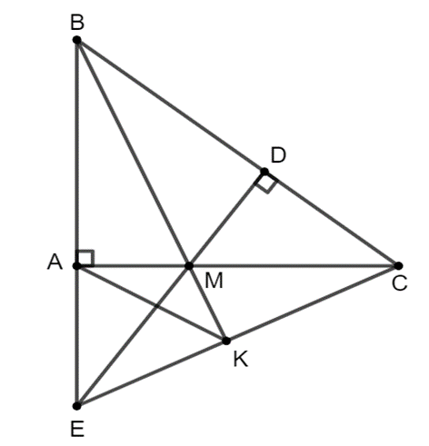 Gọi E là giao điểm của đường thẳng AB với đường thẳng MD.  Chứng minh rằng DB . DC = DE . DM (ảnh 1)