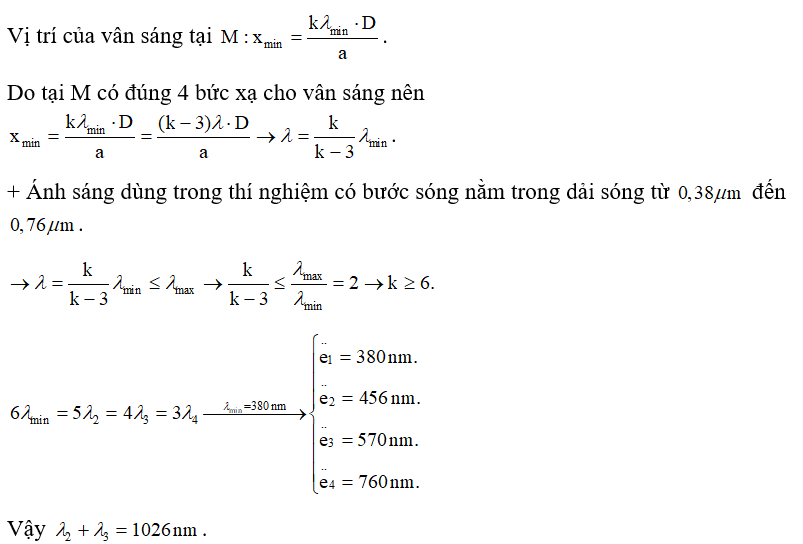 Trong thí nghiệm Young về giao thoa ánh sáng, ánh sáng trăng dùng trong thí nghiệm có bước sóng nằm trong dải sóng từ (ảnh 1)