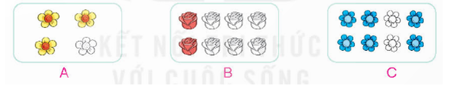 Đã tô màu 3/4 số bông hoa của những hình nào dưới đây? (ảnh 1)