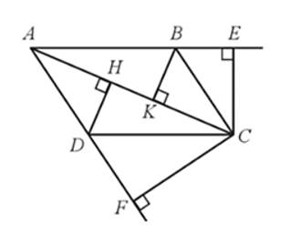 Cho hình bình hành ABCD (AC > BD). Từ C kẻ CE vuông góc với AB (E thuộc đường thẳng AB), CF vuông góc với AD (F thuộc đường thẳng AD). Chứng minh: AB.AE + AD.AF = AC2. (ảnh 1)