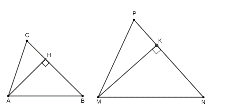 Chứng minh rằng tam giác ABH  tam giác MNK. Tính tỉ số AH/MK = 2/3 (ảnh 1)
