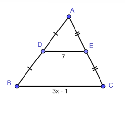 Cho hình vẽ, giá trị của x là:   A. x = 7; B. x = 14; C. x = 5; D. x = 12. (ảnh 1)