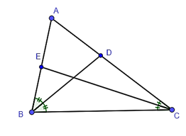 Cho tam giác ABC có chu vi là 18 cm, các đường phân giác BD, CE. Tính các cạnh của tam giác ABC biết (ảnh 1)