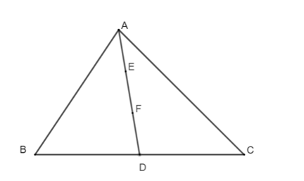 Cho tam giác tam giác ABC có đường trung tuyến AD, trên đoạn thẳng AD lấy điểm (ảnh 1)