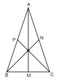 Cho tam giác ABC cân tại A có các đường trung tuyến AM, BN, CP. Khẳng định nào sau đây là đúng? (ảnh 1)