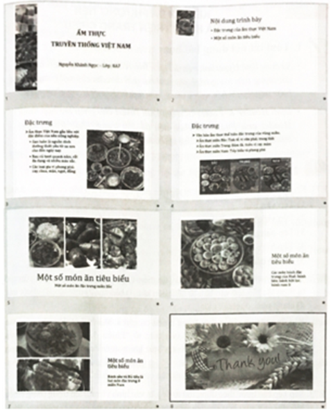 Trong Hình 1 là các trang chiếu của một bài thuyết trình giới thiệu các món ăn (ảnh 1)