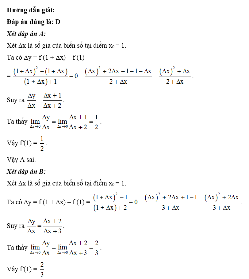 Trong các hàm số sau hàm số nào có đạo hàm bằng 1/4 tại x0  = 1. (ảnh 1)