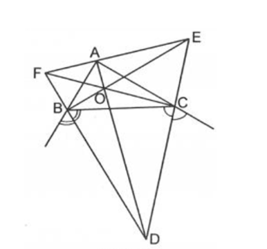 Cho tam giác ABC. Các đường phân giác của các góc ngoài của tam giác cắt nhau tại D, E, F (ảnh 1)