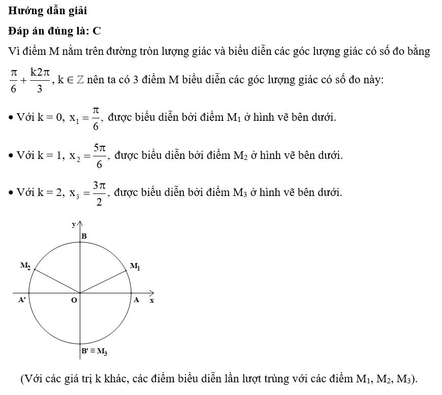 Số điểm M trên đường tròn lượng giác biểu diễn các góc lượng giác có số đo bằng (ảnh 1)