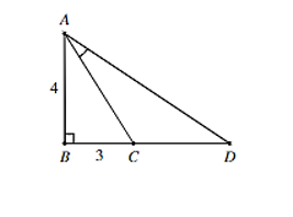 Tam giác ABC vuông tại B và có hai cạnh góc vuông là AB = 4, BC = 3. Vẽ điểm D nằm trên tia đối của (ảnh 2)