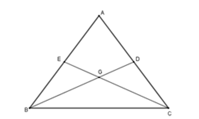 Cho tam giác ABC có hai đường trung tuyến BD; CE sao cho BD = CE. Khi đó tam giác ABC là tam giác (ảnh 1)