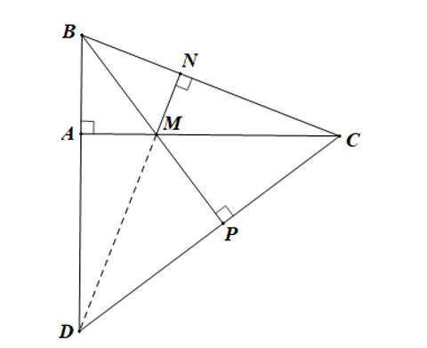 Cho vuông góc ABC vuông tại A. Trên cạnh AC lấy điểm M bất kì (M ≠ A, C). Qua M kẻ đường thẳng vuông (ảnh 1)