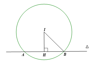 Cho đường tròn (C) có tâm I(1; 1), cắt đường thẳng Δ: 3x + 4y + 13 = 0 theo một dây cung có độ dài bằng 8. (ảnh 1)