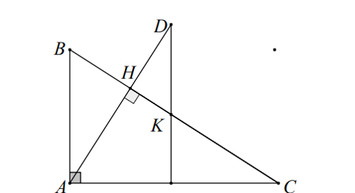 ∆ABC vuông tại A, kẻ đường cao AH. Lấy điểm K thuộc đoạn thẳng HC. Qua K kẻ đường thẳng (ảnh 1)