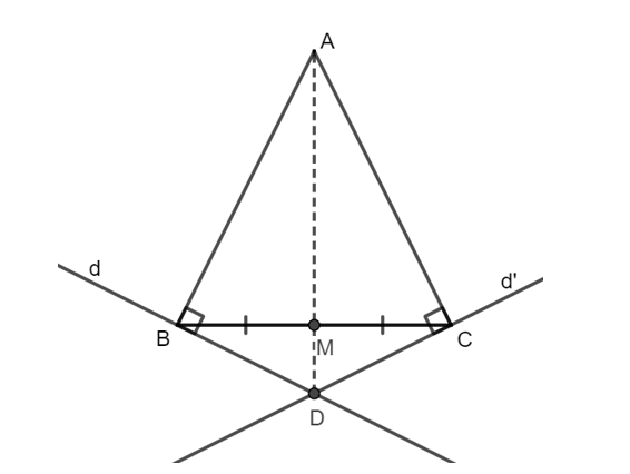 Cho tam giác ABC cân tại A có M là trung điểm của BC. Kẻ đường thẳng d vuông góc AB (ảnh 1)
