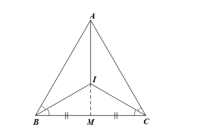 Cho tam giác ABC đều có hai đường phân giác của góc B và C cắt nhau tại I. Gọi M là trung điểm của (ảnh 1)