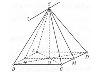 Cho khối chóp đều S.ABCD có AB = 2a và thể tích bằng 4 căn bậc hai 3 / 3 a^3Côsin góc giữa hai mặt phẳng (SAB) và (SCD) bằng (ảnh 1)