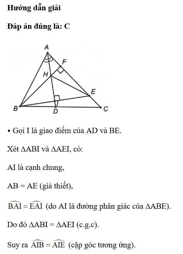 Cho ∆ABC có góc A= 70 độ AB < AC. Tia phân giác của góc A cắt BC tại D, kẻ BF vuông góc AC tại F, lấy điểm E thuộc (ảnh 1)