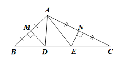 Cho tam giác ABC có góc A là góc tù. Gọi M, N lần lượt là trung điểm của AB và AC. Vẽ đường trung (ảnh 1)