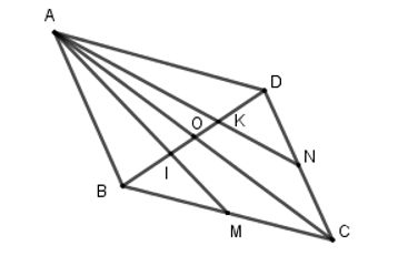Cho hai đoạn thẳng AC và BD cắt nhau tại trung điểm O của mỗi đoạn. Gọi M, N lần lượt là trung (ảnh 1)