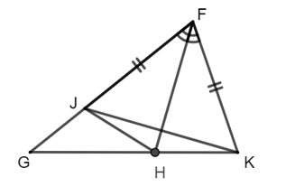 Cho ∆GFK có FK < GF, phân giác FH. Trên GF lấy điểm J sao cho FK = FJ. Cho các khẳng định sau: (ảnh 1)