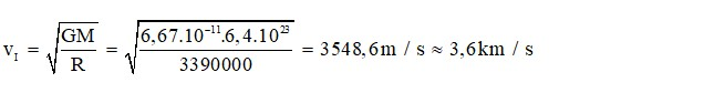 Tính tốc độ vũ trụ cấp I của Hoả Tinh, biết rằng khối lượng và bán kính của Hoả Tinh lần lượt là 6,4.1023 kg và 3 390 km (ảnh 1)