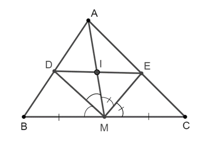 Cho tam giác ABC có đường trung tuyến AM  Chứng minh DE // BC (ảnh 1)
