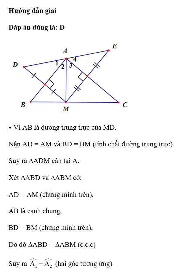 Cho ∆ABC vuông tại A. Trên cạnh BC lấy điểm M bất kì. Vẽ các điểm D và E sao cho AB, AC lần lượt là đường (ảnh 1)