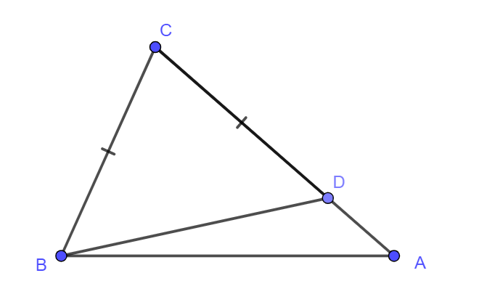 Trong hình vẽ dưới đây có hai đoạn thẳng BC và DC bằng nhau, D nằm giữa A và C.  (ảnh 1)