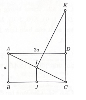 Cho hình chữ nhật ABCD tâm I, biết AB = 2a. Gọi J là trung điểm BC, đường thẳng qua I và vuông góc (ảnh 1)