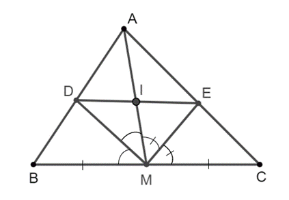 Gọi I là giao điểm của DE với AM. Chứng mình I là trung điểm của DE (ảnh 1)