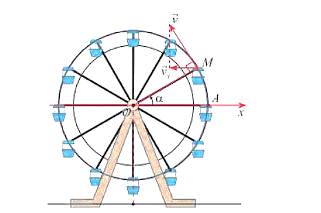 Khi đu quay hoạt động, vận tốc theo phương ngang của một cabin M phụ thuộc vào góc lượng giác  (ảnh 1)