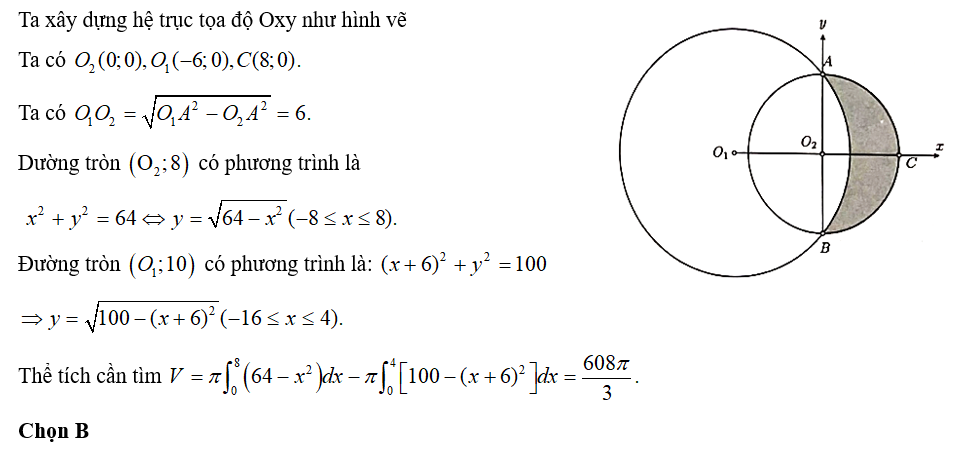 Cho hai đường tròn (O1;10) và (O2;8) cắt nhau tại hai điểm A, B sao cho AB là một đường kính (ảnh 1)